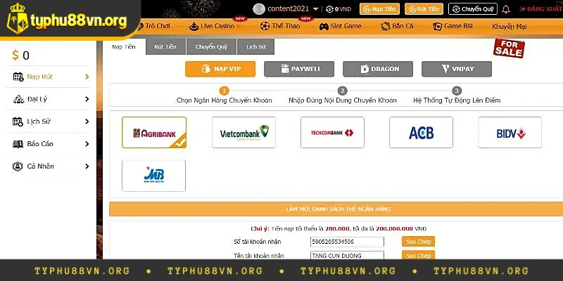 Nạp tiền vào Typhu88